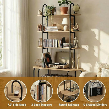 5-Tier CD Storage Rack, Record Player Stand with Storage, DVD Organizer Shelf with Adjustable Book Stoppers, Media Storage Rack for CD/DVD, Books, Games, for Living Room, Bedroom, Home Office, Natural