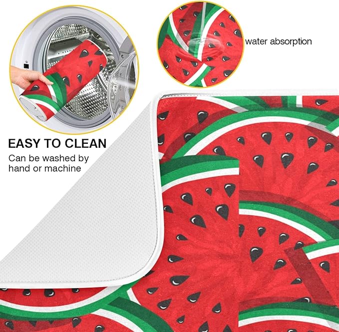 ZzWwR Summer Fresh Cut Watermelon Absorbent Dish Drying Mat Microfiber Kitchen Decor Countertop Table Protector Multi-Purpose Counter Rack Sink Drainer Pad（16 x 18 Inches)