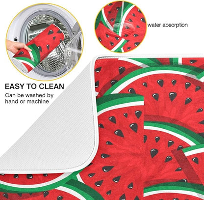ZzWwR Summer Fresh Cut Watermelon Absorbent Dish Drying Mat Microfiber Kitchen Decor Countertop Table Protector Multi-Purpose Counter Rack Sink Drainer Pad（16 x 18 Inches)