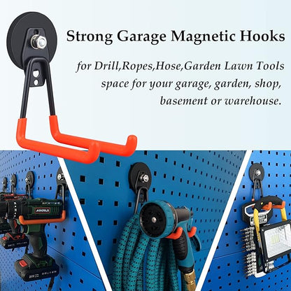 ULIBERMAGNET Magnetic Power Tool Organizer,Cordless Drill Garage Hook Heavy Duty,Large & Strong Manget with Hooks for Garage,Workshop Organization,2 Pack Hooks for Drill,Garden Tool(Orange)