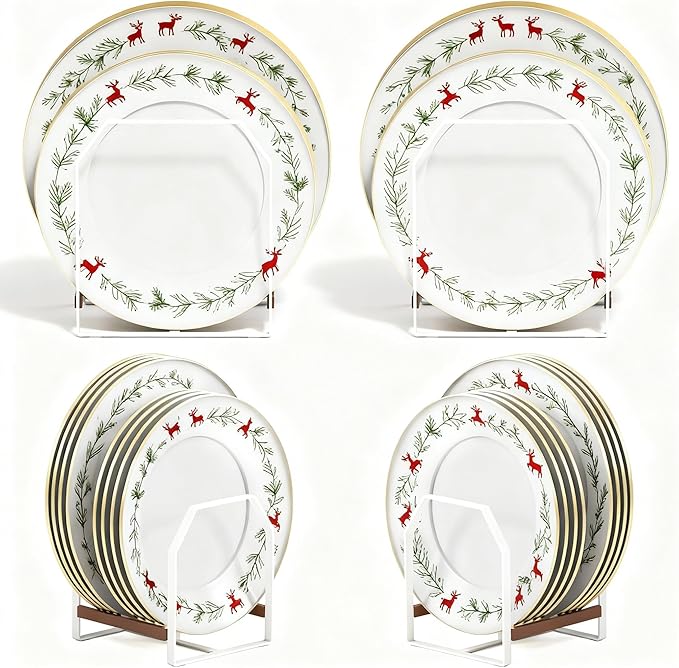 TIPSYTREE 4 Pack Plate Organizer for Cabinet, Arched Metal Dish Holder Rack, Plate Rack Organizer for Cupboard, Space Saver Dish Storage Rack, Holds 6–12 Inch Plates, 2 Large 2 Small, White