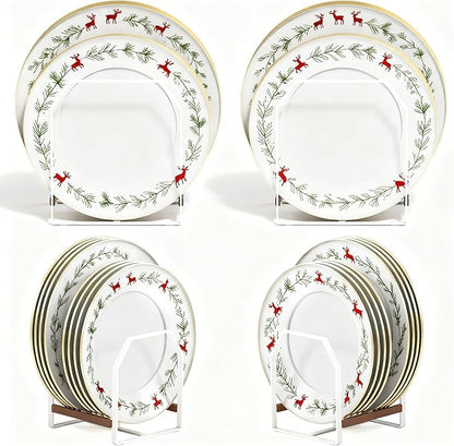 TIPSYTREE 4 Pack Plate Organizer for Cabinet, Arched Metal Dish Holder Rack, Plate Rack Organizer for Cupboard, Space Saver Dish Storage Rack, Holds 6–12 Inch Plates, 2 Large 2 Small, White
