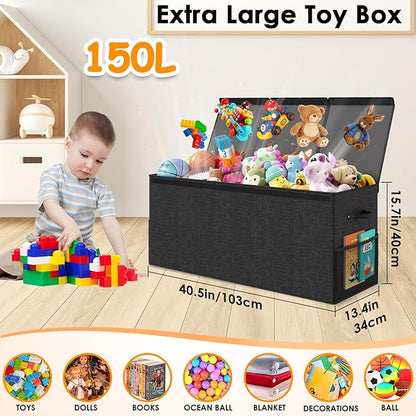 Extra Large Toy Box Chest with Lid, Kids Toy Storage Organizer for Boys Girls, Big Toy Bin Basket Extra Large Toy Storage Box for Living Room Playroom Nursery (40" x14" x16")