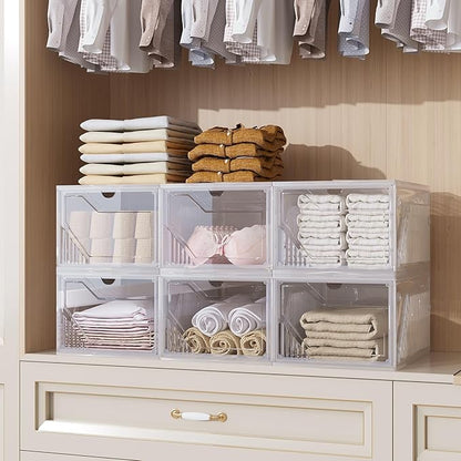 AWTATOS Shoe Boxes, 6 Pack Shoe Storage Organizers, Plastic Stackable Shoe Rack, Sneaker Containers, Toy Storage Bins for Entryway, Closet, Under Bed, Clear