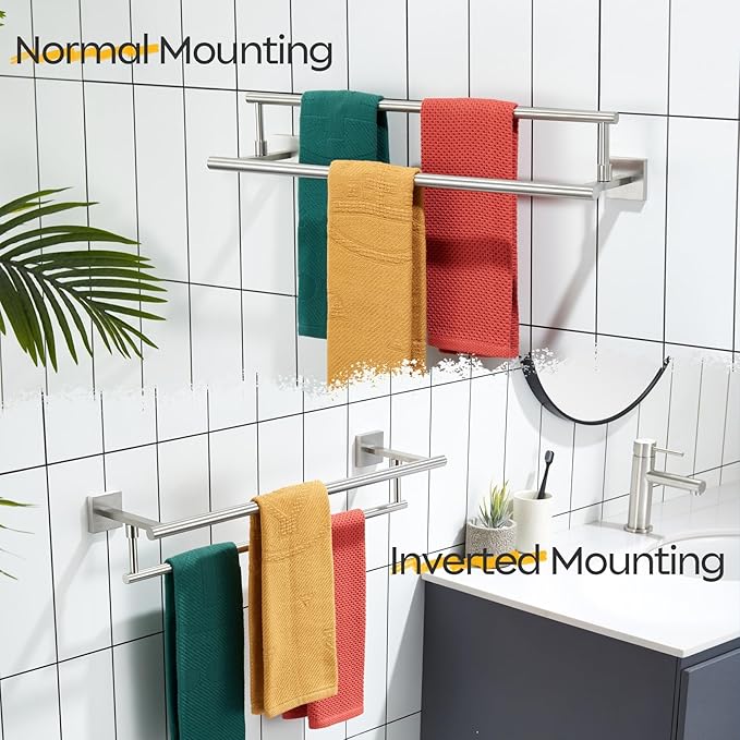 KOKOSIRI Hand Towel Holder Brushed Nickel Bathroom Rack 20-Inch Double Bath Towel Bars Rails for Garage Kitchen Stainless Steel B5009BR-L20