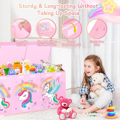 Extra Large Toy Chest, Collapsible Sturdy Toy Storage Organizer with Lids, 40"X14"X16" Large Kids Toybox Storage Bins Baskets for Girls, Boys, Nursery, Playroom, Pink