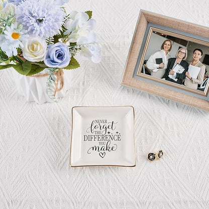 COZITED Thank You Gifts for Women Coworker Nurse Teacher Employee Appreciation Gift, Goodbye Farewell Going Away Retirement Gift for Woman Boss - Never Forget The Difference You Make Jewelry Dish