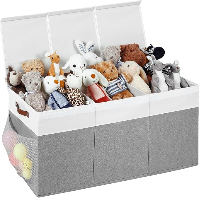 Extra Large Toy Chest, Foldable Storage Box, Large Storage Bins With Lids, Suitable for living rooms, studies, bedrooms(40"X18"X14",White & Grey)