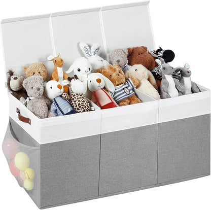 Extra Large Toy Chest, Foldable Storage Box, Large Storage Bins With Lids, Suitable for living rooms, studies, bedrooms(40"X18"X14",White & Grey)