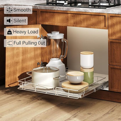 LOVMOR Pull Out Cabinet Organizer and Storage 25½" W x 21½" D, Slide Out Shelves for Kitchen Cabinets