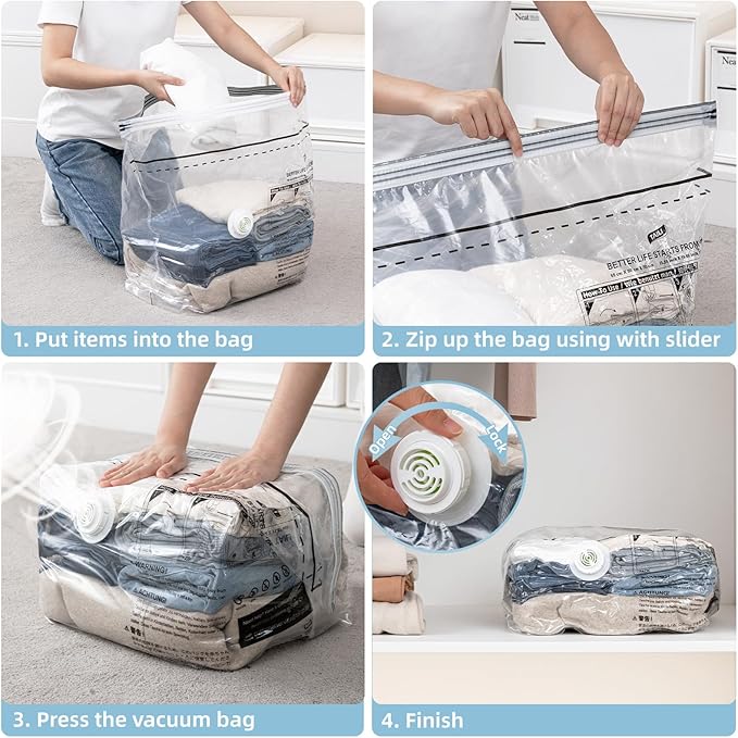 TAILINK Cube Vacuum Storage Bags, 8 Pack Medium Size (25x19x11 inch), Vacuum Seal Bags for Clothing, Compression Packing for Clothes, Blankets, Baby Clothes, No Pump Needed