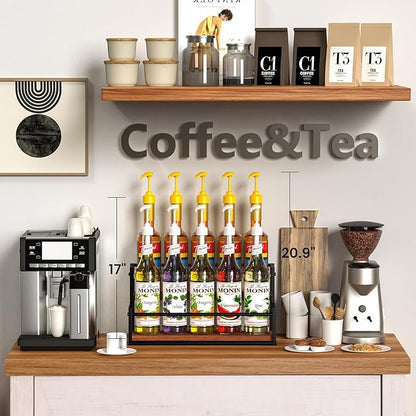 THYGIFTREE Coffee Syrup Rack Organizer 2-Tier 10 Syrup Bottles Holder Stand for Coffee Bar Storage Shelves for Syrup, Wine, Dressing for Kitchen Coffee Station