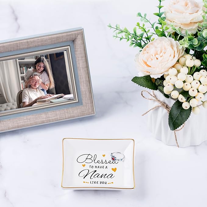 Piudee Nana Gifts, Gift for Nana Jewelry Dish -Blessed to have a nana like you Ring Trinket Dish, Nana Birthday Christmas Mother's Day Gifts, Nana Grandma Gifts from Grandkids Granddaughter