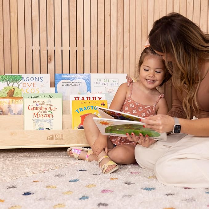 ECR4Kids 3-Shelf Floor Book Display with Handles, 36in, Childrens Furniture, Natural