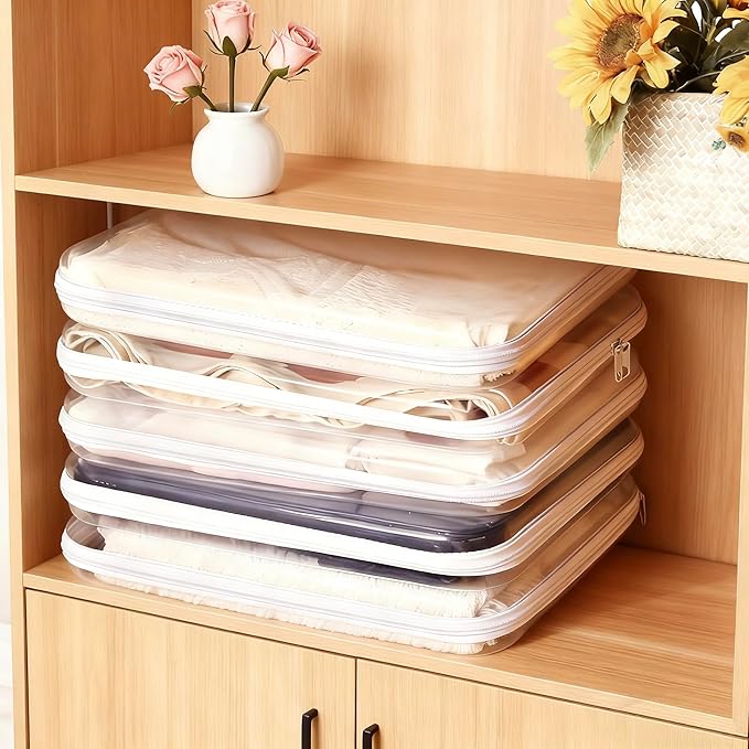 3PCS Clear Hard Shell Zipper Case,Toy Organizers and Storage Box,Clear Toiletry Cosmetic Case,Travel Makeup Bags, Diaper Bag Organizer,Pencil Case,Stackable Portable Transparent Zipper Pouches White-L