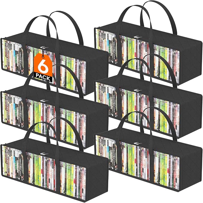 Lifewit CD Storage Bags 6 Pack, Clear PVC Plastic CD Organizer with Handles and Zipper, Media Holder for Blu Ray Disc, Movie Cases, VHS Box, Video Game Disks, Albums, Holds 300 Pcs CDs (50 Each)
