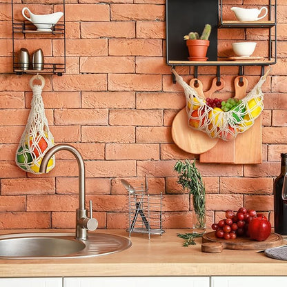 2 Pcs 11.8 x 20 Inch Large Macrame Fruit Hammock Under Cabinet Veggie Banana Hammock Hanging Fruit Basket Saves Counter Space for Kitchen Hand-woven Lace Hanging Basket for Kitchen(Novelty Style)