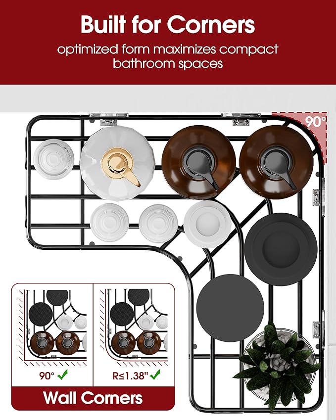 Sakugi Corner Shower Caddy - 3-Pack Shower Organizer with Soap Holder & Built-In Hooks, Rustproof Metal Shower Shelves, Laundry, Kitchen, Bathroom Organizers and Storage Solution, Large, Black