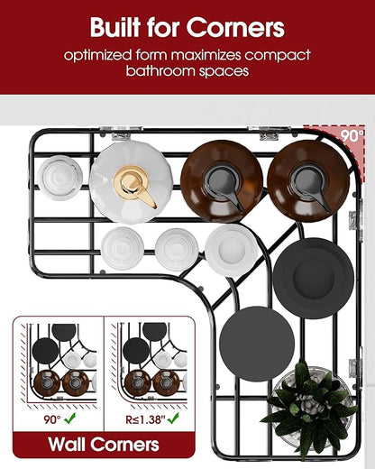 Sakugi Corner Shower Caddy - 3-Pack Shower Organizer with Soap Holder & Built-In Hooks, Rustproof Metal Shower Shelves, Laundry, Kitchen, Bathroom Organizers and Storage Solution, Large, Black
