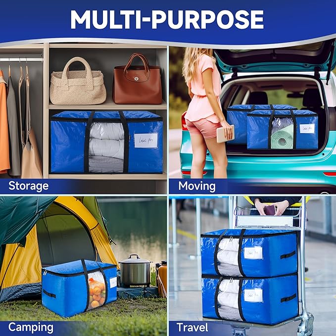 8 Heavy-Duty Moving Bags - Zinc alloy zippers, sturdy handles, durable, made of PE plastic - perfect for easy moving, dorm room, and home organization needs.