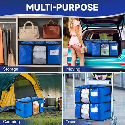 8 Heavy-Duty Moving Bags - Zinc alloy zippers, sturdy handles, durable, made of PE plastic - perfect for easy moving, dorm room, and home organization needs.