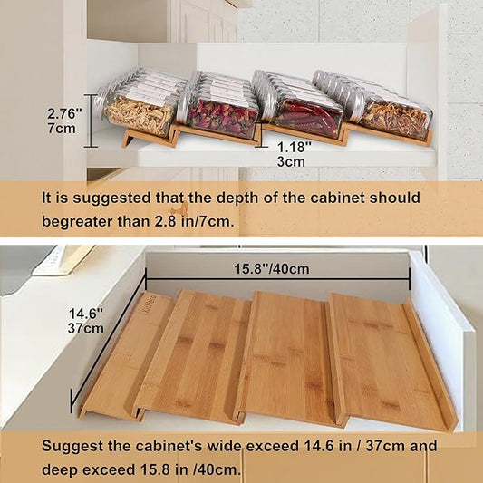 KitHero Spice Drawer Organizer with 28 Spice Jars,216 Labels,25 Non-slip Rubber, Bamboo 4 Tier Seasoning Rack Tray Insert for Kitchen Drawers,Cabinets,Countertop,14.6" Wide x 15.8" Deep