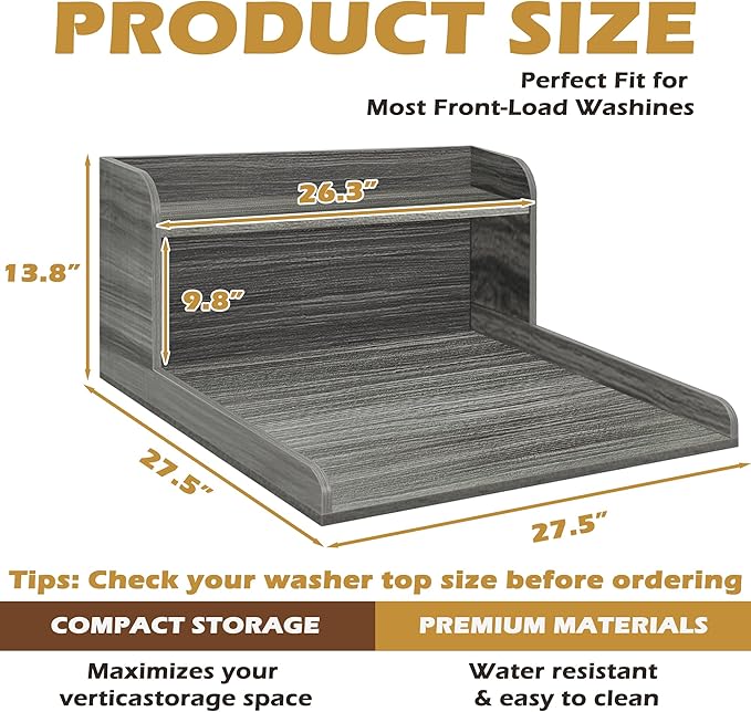 Royxen Washer Dryer Countertop with Shelf,2-Tier Laundry Countertop for Single Washer and Dryer,Soild Wood Core Washer Dryer Topper for Laundry Room Organization (Eucalyptus)
