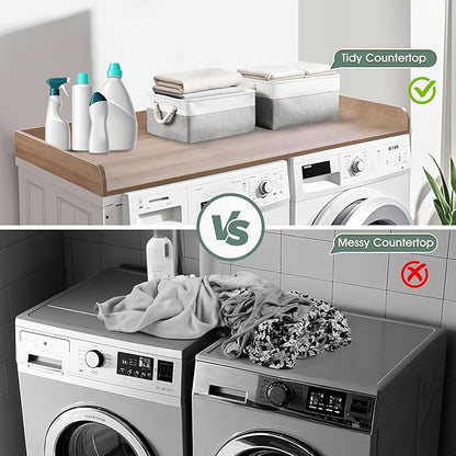 Washer Dryer Countertop with 2 Pack Storage Baskets, Wood Washer and Dryer Countertop with Non-Slip Pads/Edge Rails for Laundry Room Storage and Organization, 27.5" W x 54" L(Woodcolor)