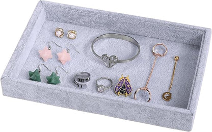 Mornajina 9" x 5.7" Velvet Jewelry Tray Jewelry Display Tray, Stackable Empty Plate Trays for Earrings Necklaces Bracelet Rings Display Showcase - Grey