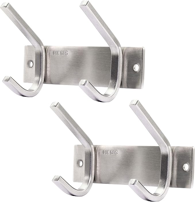 Set of 2, WEBI C-CBG022 Heavy Duty Stainless Steel 304 Hook Rail Coat Rack with 2 Hooks, Satin Finish, Great Home Storage & Organization for Bedroom, Bathroom, Foyers, Hallways