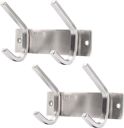 Set of 2, WEBI C-CBG022 Heavy Duty Stainless Steel 304 Hook Rail Coat Rack with 2 Hooks, Satin Finish, Great Home Storage & Organization for Bedroom, Bathroom, Foyers, Hallways
