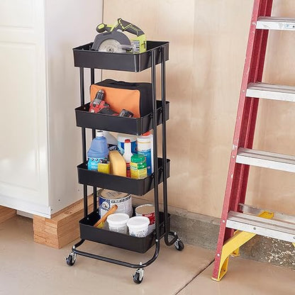 ECR4Kids 4-Tier Metal Rolling Utility Cart, Multipurpose Storage, Black