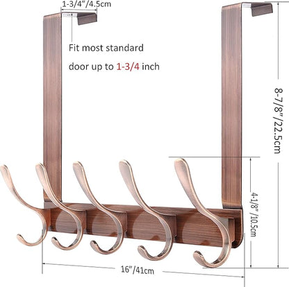 WEBI Over The Door Hook 5 Coat Hooks,Over The Door Towel Rack,Door Hanger Over Door Coat Rack for Hanging Clothes,Towels,Back of Bathroom,Antique Copper,2 Packs