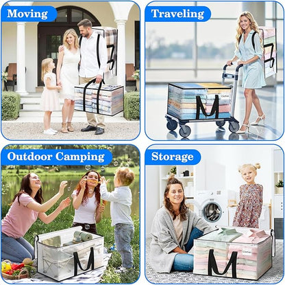 BlissTotes 8-Pack Large Moving Bags with Backpack Straps & Strong Zippers, Heavy-Duty Storage Bags Moving Boxes for Space Saving, Dorms, Transport, 76L-20 Gallons, Clear