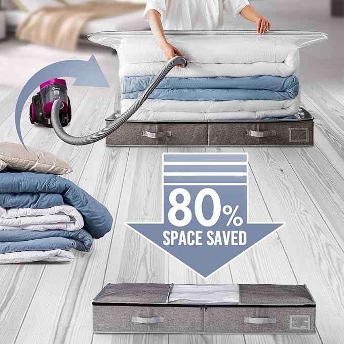 TAILI Under Bed Vacuum Storage Bags for Comforters and Blankets, Large Capacity Foldable Under Bed Storage Box for Quilts Pillow Blankets Linen, 41" x 17.7" x 6", Jumbo Vacuum Seal, Save 80% Space