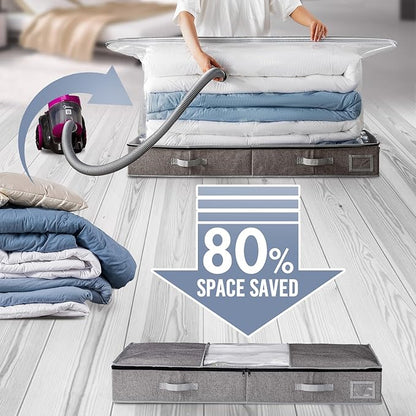 TAILI Under Bed Vacuum Storage Bags for Comforters and Blankets, Large Capacity Foldable Under Bed Storage Box for Quilts Pillow Blankets Linen, 41" x 17.7" x 6", Jumbo Vacuum Seal, Save 80% Space