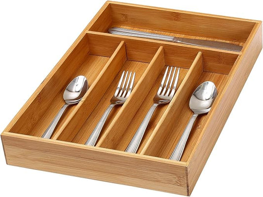 YBM Home Bamboo Cutlery Tray Flatware Silverware Drawer Organizer with 5 Compartments, 338