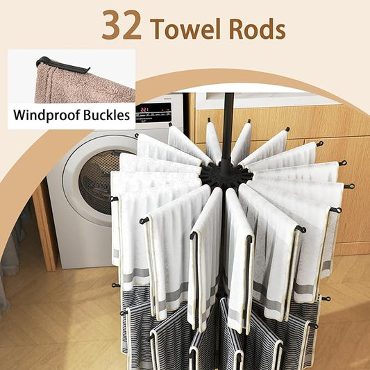 COSTWAY 3-Tier Clothes Drying Rack, Foldable Garment with 32 Hanging Rods & 24 Clips, 360° Rotatable Arms & Detachable Clip Rack, Collapsible Tripod Drying Rack for Laundry Room & Balcony, Black
