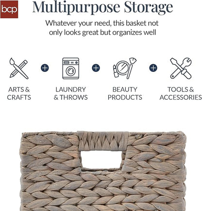 Best Choice Products 12x12in Pack of 5 Cube Storage Baskets, Water Hyacinth Multipurpose Collapsible Organizers, Handwoven Laundry Totes for Laundry, Living Room, Kids Room & Nursery - Gray