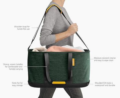 Joseph Joseph Hold-All Collapsible 45L/11.89 Gallon Outdoor Washing Laundry Basket with Shoulder Strap, Durable Fabric, Waterproof Base (Dark Green)