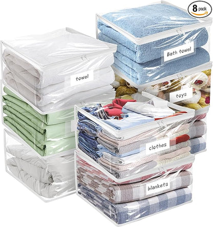 Plastic Storage Bags with Easy-Glide Zipper, Pack of 8, Durable Clear Vinyl Zippered Storage Bags for Clothes Sweaters Comforters Blankets Sheets Bedding (18 x 15 x 9 Inch)