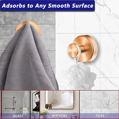 Epritliber Suction Cup Hooks for Shower,Wreath Hanger for Front Door,Removable No Drill Towel Loofah Hooks,Upgraded 15 lbs Strong Suction for Bathroom,Wall,Glass,Stainless Waterproof-Rose Gold 2 Pcs