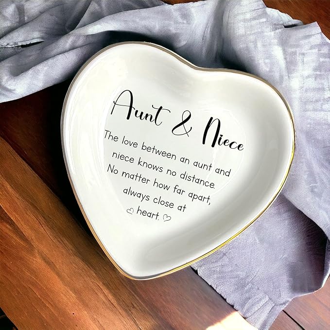 HatafaFurni Gift For Aunt From Niece, Ring Dish For Women Girl, White Ceramic Jewelry Dish, Personalized Trinket Tray, Aunt And Niece, Wedding Gift, Mother's Day Birthday Gift