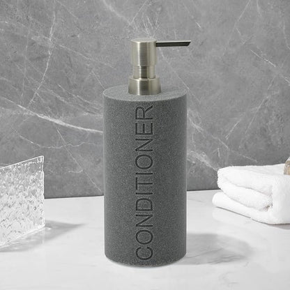Indecor Home Resin Neutral Gray Sandstone Conditioner Engraved Bottle Refillable Pump Dispenser, Durable Waterproof Resin Construction for Bath, Shower - Gray Sandstone Satin Nickel Pump