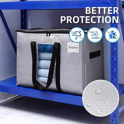 TAILI Extra Large Moving Bags, 6 Pack Silver Heavy Duty Totes for Storage with Visible Window, Wrap Around Handles, Storage Bags for Space Saving, Alternative to Moving Boxes