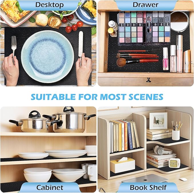 Drawer Liners, Waterproof Shelf Liner, Anti-Slip Non-Adhesive BPA Free Kitchen Cupboard Cabinet Liner Refridge Fridge Mats Sink Protector Strong Durable for Home (Black/11.8in x 10Ft)