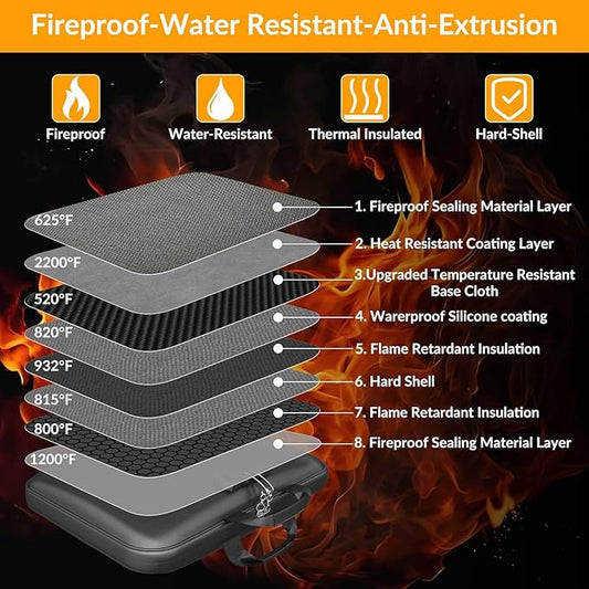 Hard Case Fireproof Document Box, Important File Organizer with Lock Waterproof Zipper, Portable Home Office Travel Storage Accordion Folder for Letter A4 Laptop Files