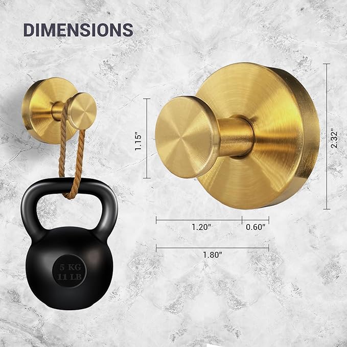 Welsa Suction Cup Hooks for Shower - 2 Pack, Gold - Stainless Steel, Strong Suction, No Drill, Removable Hanger, Tile Bathroom Kitchen Wall, Glass Door, Mirror Hook Hanging Robe, Towel Holder