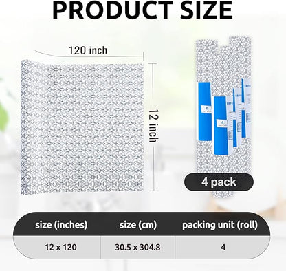 RAY STAR 12X120 Inch Shelf Liner for Kitchen Cabinets, Non-Adhesive Cabinet Liner Washable, PVC Drawer Liner for Dresser Non-Slip Bathroom (Black Floral)(4 Roll)