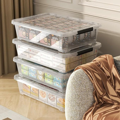 Tyminin 25 Quart Under the Bed Low Profile Storage Boxes, 4Pack Easy Rolling Under Bed Storage Containers Organizer for Clothes, Blankets, Shoe